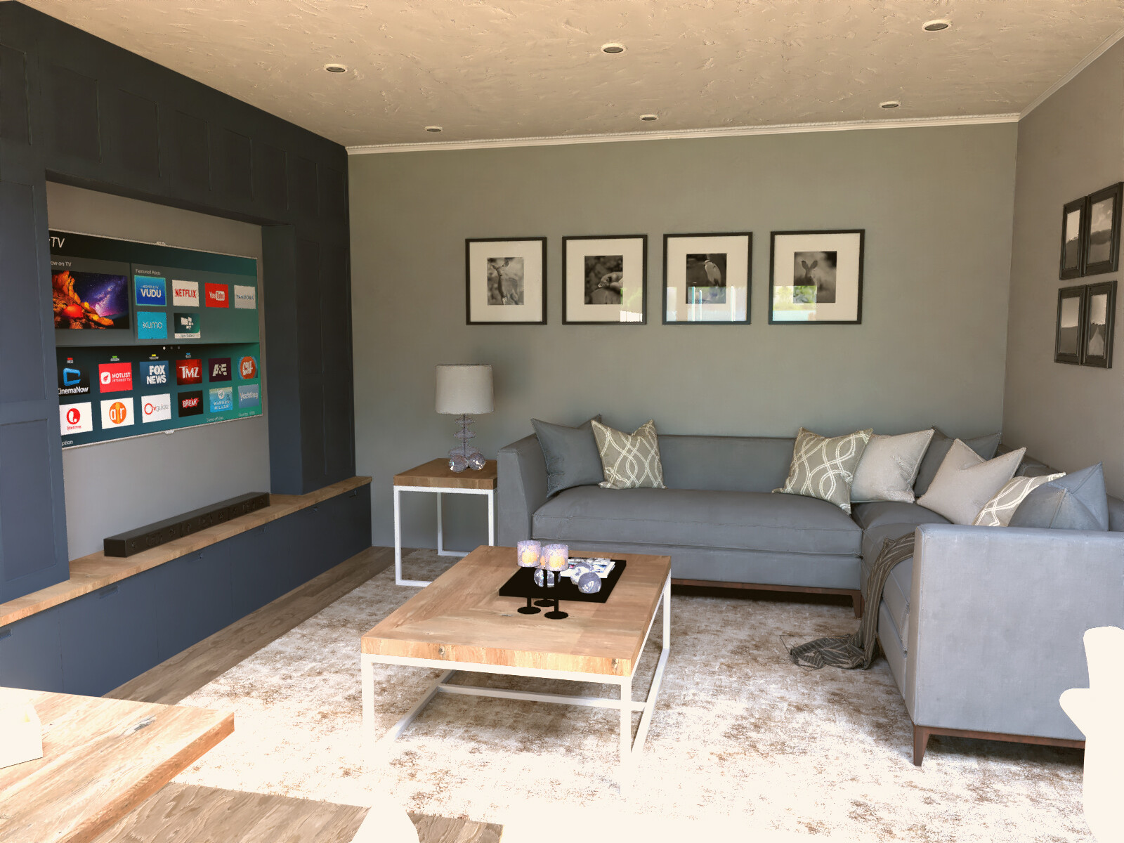 Contemporary living room with media wall